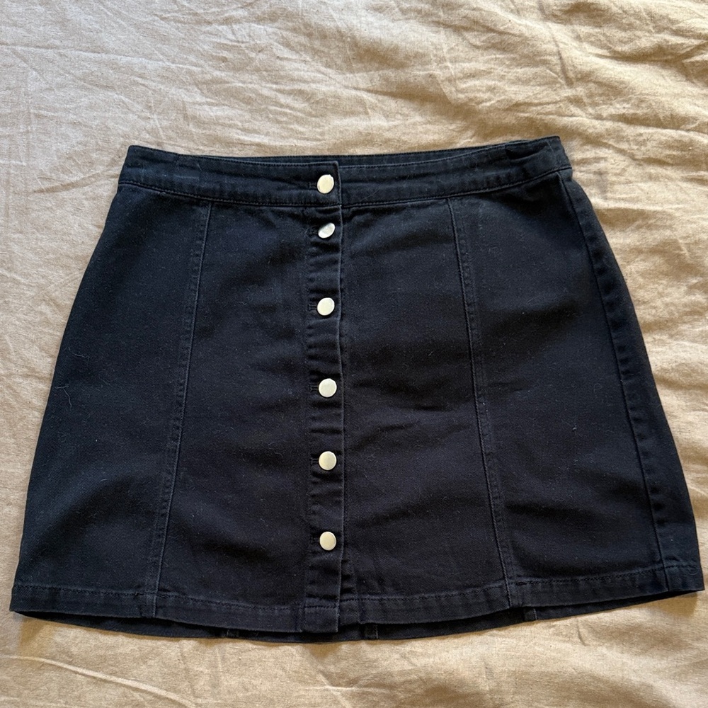 Black Button-Up Denim Skirt